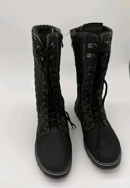 Polar Boots Womens Size 7 Black Quilted Faux Fur Mid Calf Lace Up Snow Winter